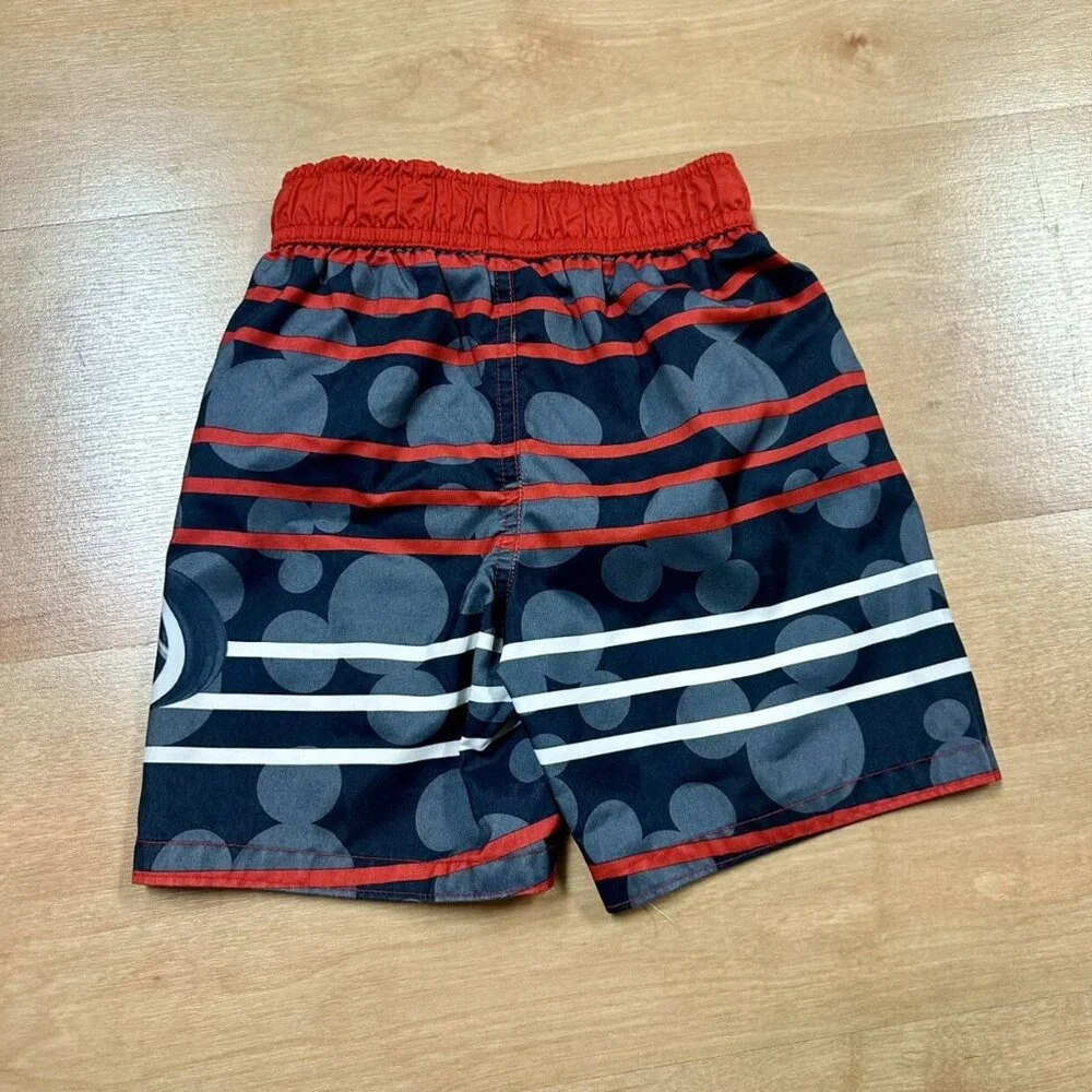 Disney Mickey Mouse Red & Black Racecar Mesh Lined Swim Trunks Toddler 3T